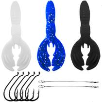Kit 3 Iscas Mini Craw + Anzol Offset Chicote Pesca Esportiva