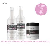 Kit 3 Itens Inoar Força e Brilho Shampoo 1L + Condicionador 800ml + Máscara de Hidratação de 500g Kit 3 Itens Inoar Força e Brilho Shampoo 1L + Condicionador 800ml + Máscara de Hidratação de 500g