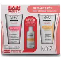 Kit 3 Itens Mãos e Pés Neez Creme Hidratante Ácido Hialurônico Ureia Colágeno Vegano Sem Parabenos