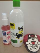 Kit 3 itens Pet Shampoo e condicionador 500ml + Colônia fêmea 120ml + brinquedo Pet pneu borracha - Pet care