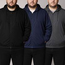 Kit 3 Jaqueta Plus Size Corta Vento G1 ao G4 Com Capuz Zíper Leve Resistente Vento e Chuva Casual Es