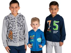 Kit 3 Jaquetas Infantil Juvenil Menino Inverno Premium com Ziper e Capuz