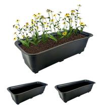 Kit 3 Jardineiras Vaso Retangular 39cm Planta Flor Plástica Jardim Preto - AMZ