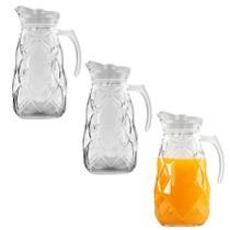 Kit 3 Jarra De Vidro Grosso Ocean Resistente Com Tampa e Alça Suco Água 1,8L