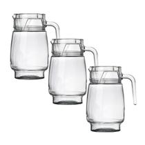 Kit 3 Jarras De Vidro Transparente Com Tampa Agua Suco Bico Alça 1,3l Kit 3 Jarras De Vidro Transparente Com Tampa Agua Suco Bico Alça 1,3l