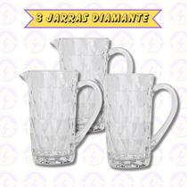Kit 3 Jarras Vidro Efeito Diamante 1L Resistente Suco Agua Drink