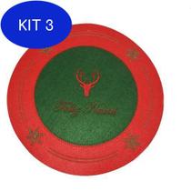 Kit 3 Jogo Americano Natal Redondo Rena Vermelho Com Verde 2