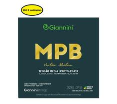 Kit 3 Jogo Corda Violão Nylon Preto-Prata Giannini MPB Média