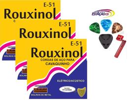 Kit 3 Jogo de Cordas Cavaquinho Rouxinol E-51 + Acessórios