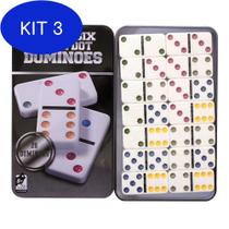 Kit 3 Jogo De Domino 28 Peças Reforçadas Lata Decorativa