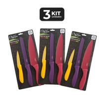 Kit 3 jogo de facas laminas coloridas inox - cabo pp