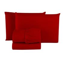 Kit 3 Jogo de Lençol Casal LISO Microfibra Premium 04 Peças Jogo de Cama Box 30CM Altura VERMELHO