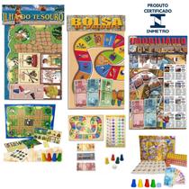 Kit 3 Jogo De Tabuleiro Mesa Bolsa De Valores + Ilha Do Tesouro + Banco Imobiliário Investindo nas Capitais do Mundo