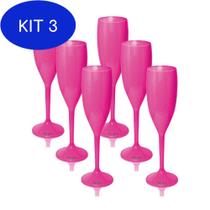 Kit 3 Jogo Taça De Champagne Krystalon Acrílico Rosa 6 Un