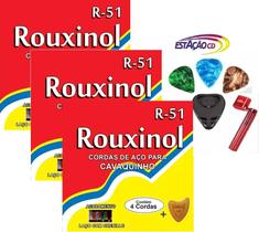 Kit 3 Jogos Cordas Cavaquinho Rouxinol R-51 + Acessórios