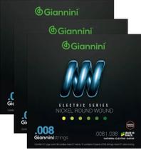 Kit 3 Jogos Cordas Guitarra Giannini Electric .008