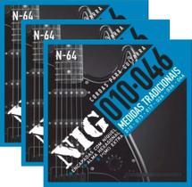 Kit 3 Jogos Cordas Guitarra NIG .010-046 Mí Extra N-64