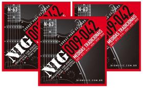 Kit 3 Jogos Cordas Guitarra Níquel 009 - 042 - NIG