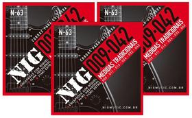 Kit 3 Jogos Cordas Guitarra Níquel 009 - 042 - NIG
