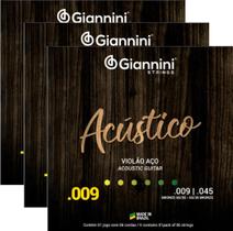 Kit 3 Jogos Cordas Violão Acústico 009 Bronze Geswal