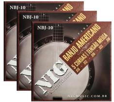 Kit 3 Jogos de Corda Banjo Americano T Média .010 NIG NBJ-10 Kit 3 Jogos de Corda Banjo Americano T Média .010 NIG NBJ-10