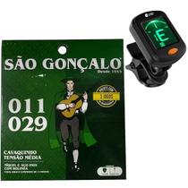 Kit 3 jogos de cordas cavaco são gonçalo níquel com bolinha extra corda e palheta + afinador digital custon