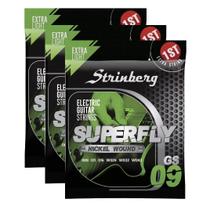 Kit 3 Jogos de Cordas Encordoamento Strinberg Guitarra 09 GS09