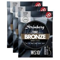 Kit 3 Jogos de Cordas Encordoamento Strinberg WS10 Violão Aço 010 WS-10