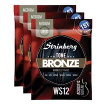 Kit 3 Jogos de Cordas Encordoamento Strinberg WS12 Violão Aço 012 WS-12