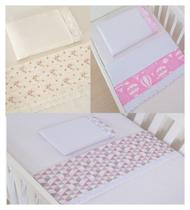 Kit 3 Jogos de Lençóis Mini Berço 9 peças Balão, Amarilys e Bandeirola Rosa