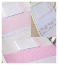 Kit 3 Jogos de Lençóis Mini Berço 9 peças Estrela, Coroa e Bandeirola Rosa