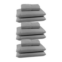 Kit 3 Jogos de Lençol Casal Queen 3 Peças 400 Fios com Elástico Hotel Cinza Liso