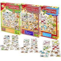 Kit 3 Jogos Educativos Brinquedos Conhecendo Profissionais Cores e Animais Reconhecimento de Formas Percepção Visual