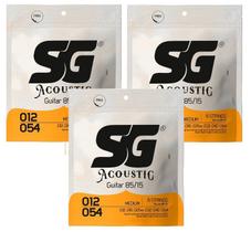 Kit 3 Jogos Enc. Violão Aço Bronze Tensão Média 012-054 - SG Kit 3 Jogos Enc. Violão Aço Bronze Tensão Média 012-054 - SG