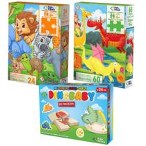 Kit 3 Jogos Infantil Quebra-Cabeca Animais Brinquedo Criança - Pais e filhos