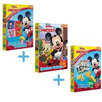 Kit 3 Jogos Mickey Mouse Disney Dominó Quebracabeça E Bingo