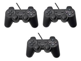 Kit 3 Joystick Controle Para Pc Gamer Jogos Vibração Dual Shock Usb Com Fio