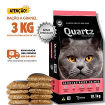 Kit 3 KG Ração Para Gato Quartz Gatos Castrados Salmão Granel