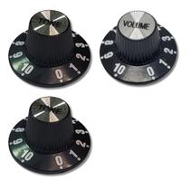 Kit 3 Knob Black Guitarra Vintage 2 Volume 1 Tone Preto