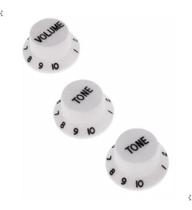 Kit 3 Knob Volume Guitarra Stratocaster Branco / Preto