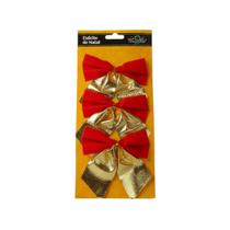 Kit 3 Laços De Natal Decorativo Vermelho Com Dourado