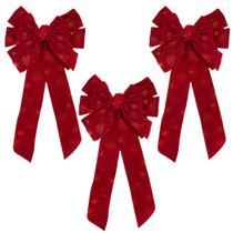 Kit 3 Laços Enfeite Árvore Natal Estampado 58cm Vermelho Decoração