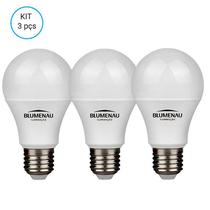Kit 3 lampada bulbo led a55 6w 540lm bivolt 6500k e-27