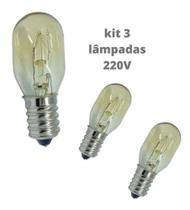 Kit 3 Lampada E14 15w 220v para Fogao Geladeira Microondas