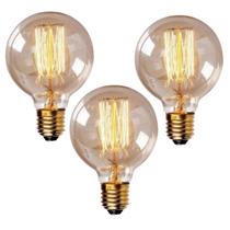 Kit 3 Lâmpada Filamento de Carbono Retrô G80 Galaxy Led 40w 127v Vintage 2400K Amarelo Âmbar Dimerizável Edison Garantia 1 ano