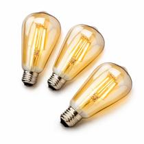 Kit 3 Lâmpada Filamento De Led St64 Retro Vintage E27 Bivolt Ambar Branco Quente