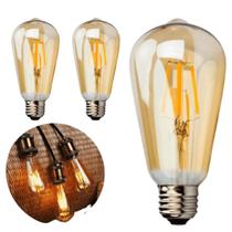 Kit 3 Lâmpada Filamento Led Retrô ST64 4w Bivolt Vintage 2400K Amarelo Âmbar Edison Base E27 Garantia 2 ano