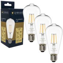 Kit 3 Lâmpada Filamento Led ST64 Retrô Vintage Transparente Bivolt 4W E27 Luz Quente Luminarte