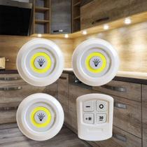 Kit 3 Lâmpada Iluminaria Led Luminária Sem Fio Controle Remoto Spots A Pilha AAA Para Guarda Roupa Armário Gaveta