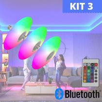 Kit 3 Lâmpadas de led 16 Cores Bulbo Ufo 48w + Luz Branca Bluetooth 875 - NEHC